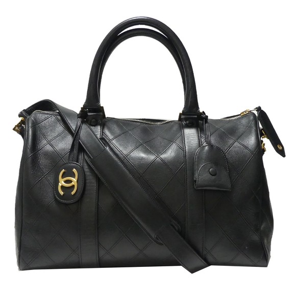 Chanel Bicolor Coco Mark 2way Leather Shoulder Hand Boston Bag - Picture 1 of 10
